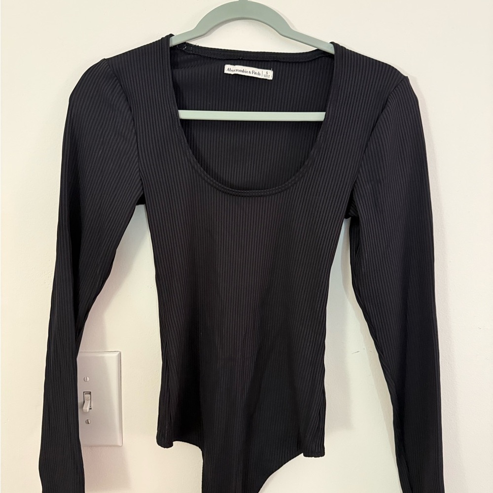 Abercrombie & Fitch Black Ribbed Long Sleeve Bodysuit